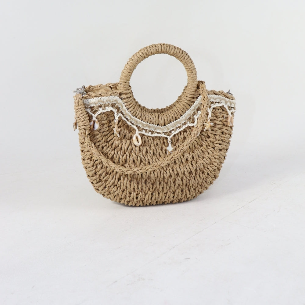 Bolsa de Mão em Crochê com Decoração de Conchas Caqui