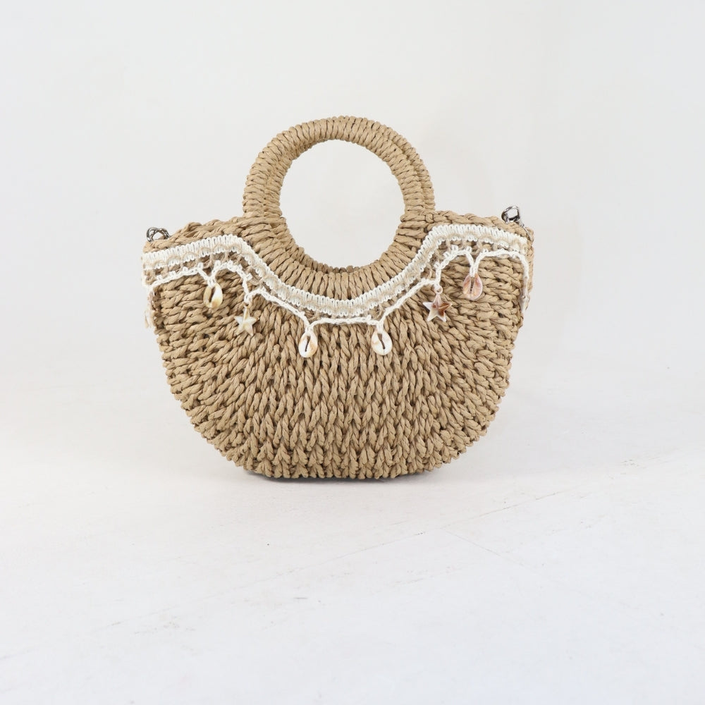 Bolsa de Mão em Crochê com Decoração de Conchas Caqui