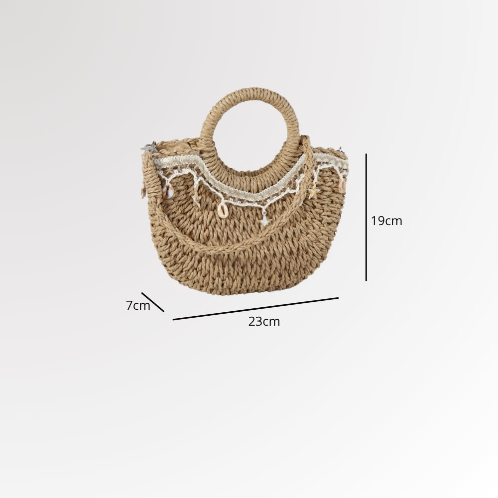 Bolsa de Mão em Crochê com Decoração de Conchas Caqui