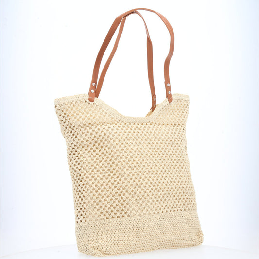 Bolsa de Palha com Alça Fixa Bege