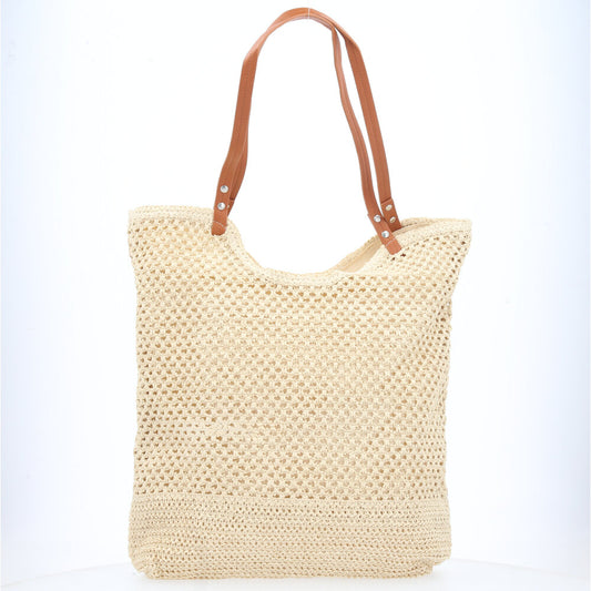 Bolsa de Palha com Alça Fixa Bege