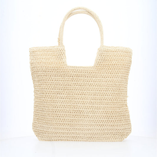Bolsa de Praia de Palha com Alça Fixa Bege