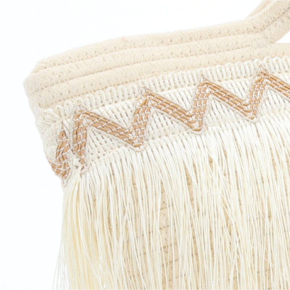 Bolsa Feminina de Praia em Palha com Franja Bege