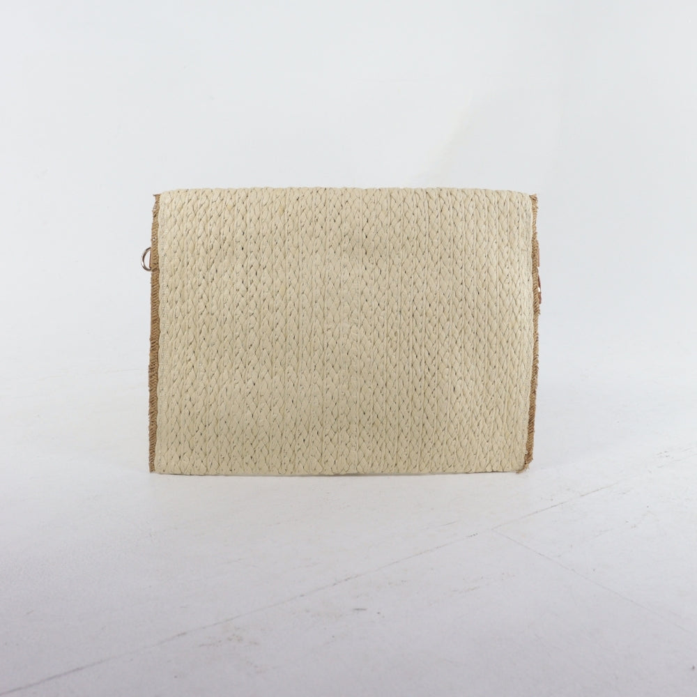 Bolsa Clutch de Palha com Alça de Pulso Bege
