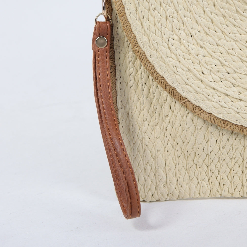Bolsa Clutch de Palha com Alça de Pulso Bege