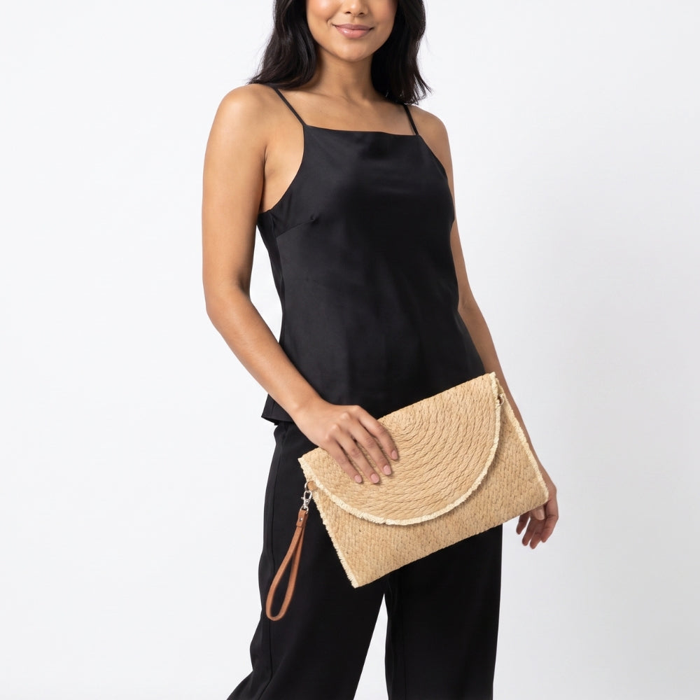 Bolsa Clutch de Palha com Alça de Pulso Caqui