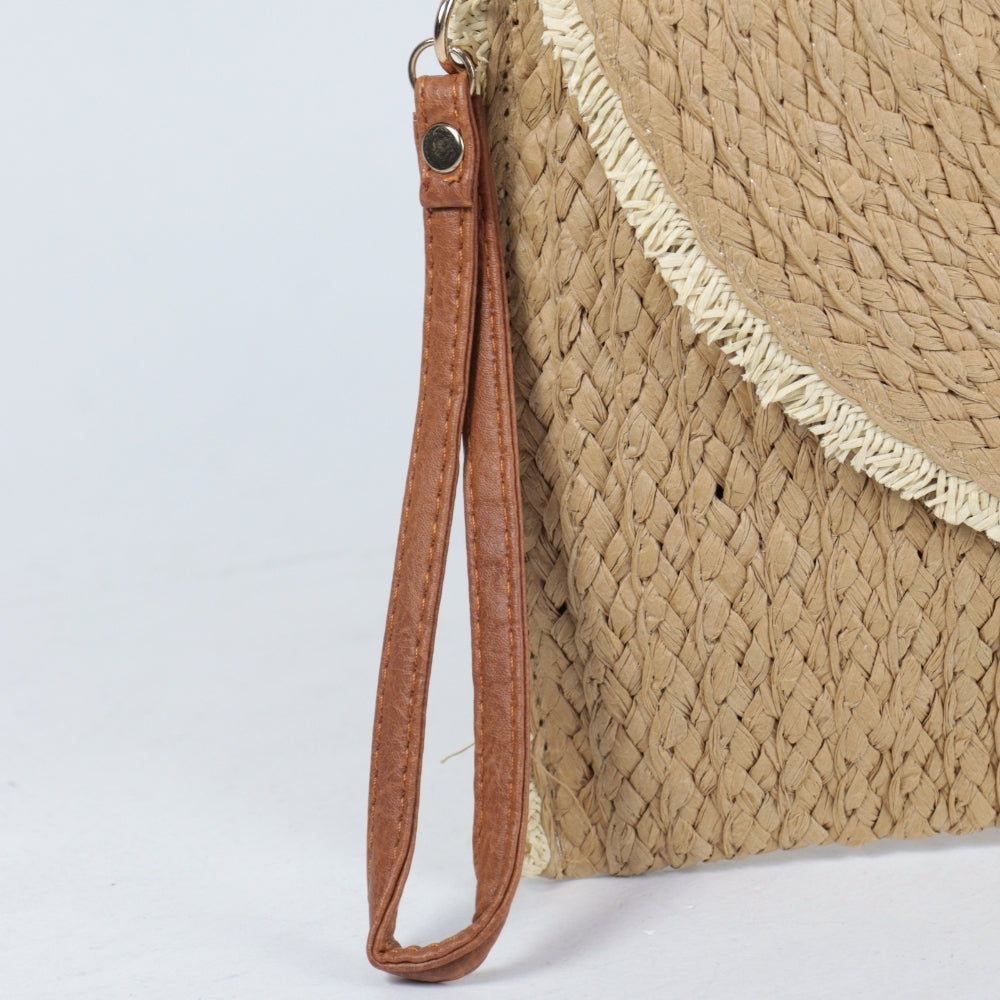 Bolsa Clutch de Palha com Alça de Pulso Caqui