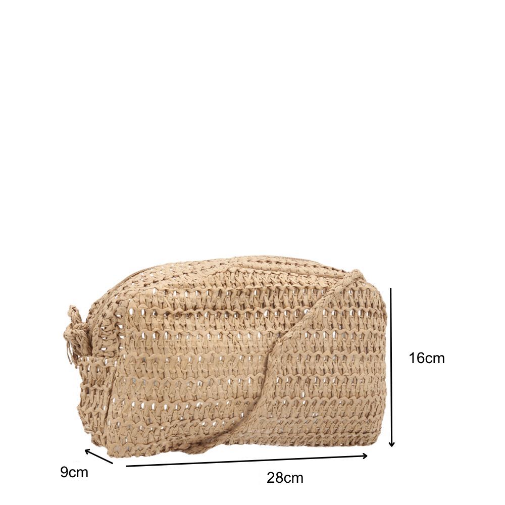 Bolsa de Praia em Ráfia Trançada com Alça Transversal Caramelo