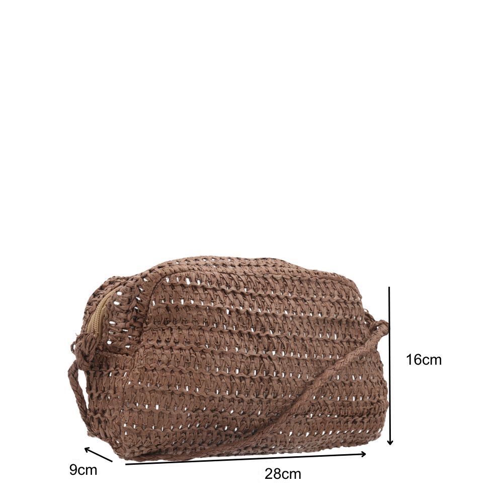Bolsa de Praia em Ráfia Trançada com Alça Transversal Marrom