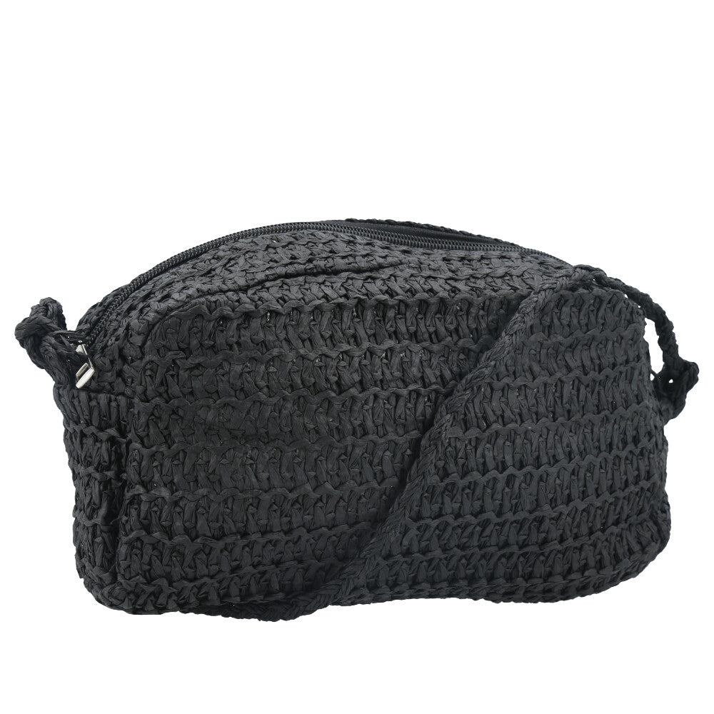 Bolsa de Praia em Ráfia Trançada com Alça Transversal Preto