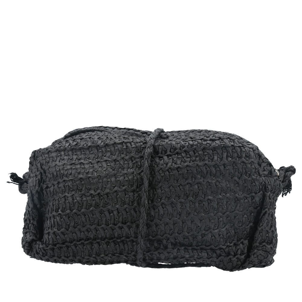 Bolsa de Praia em Ráfia Trançada com Alça Transversal Preto