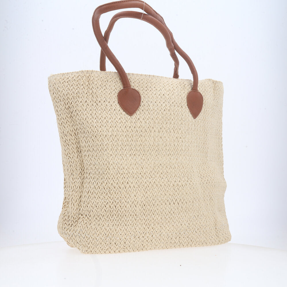 Bolsa de Praia em Ráfia com Alça Fixa Bege