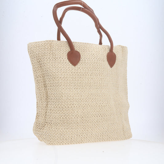 Bolsa de Praia em Ráfia com Alça Fixa Bege