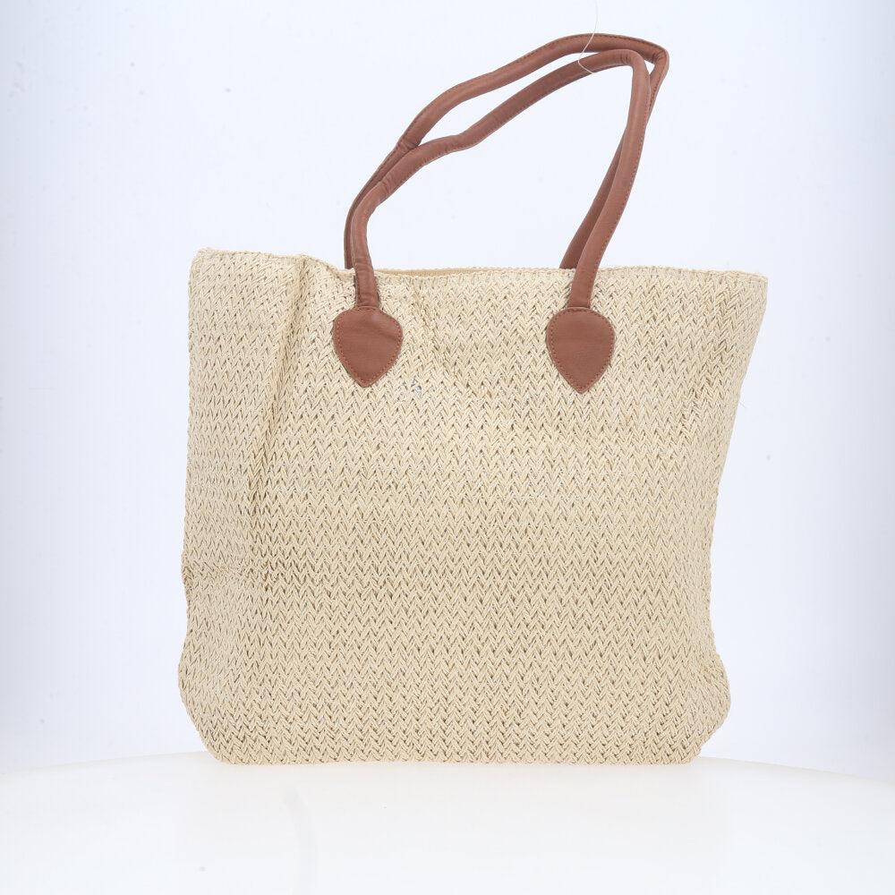 Bolsa de Praia em Ráfia com Alça Fixa Bege