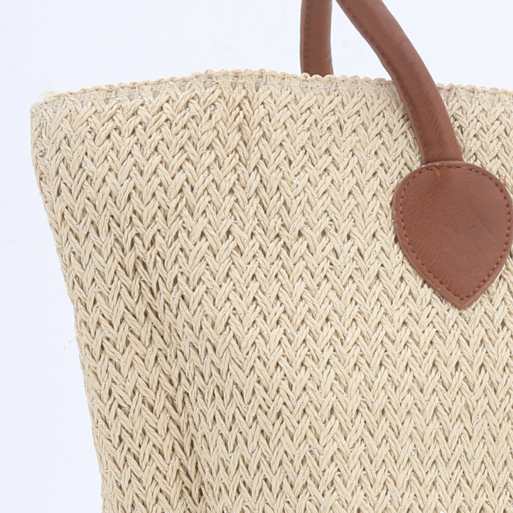 Bolsa de Praia em Ráfia com Alça Fixa Bege