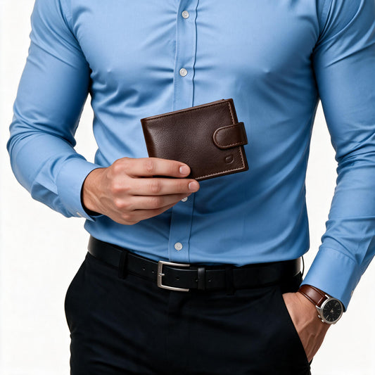 Carteira Masculina em Couro Legítimo com Fecho de Botão Marrom
