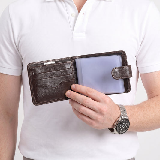 Carteira Masculina em Couro com Fecho de Pressão Marrom