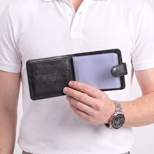 Carteira Masculina em Couro com Fecho de Pressão Preto