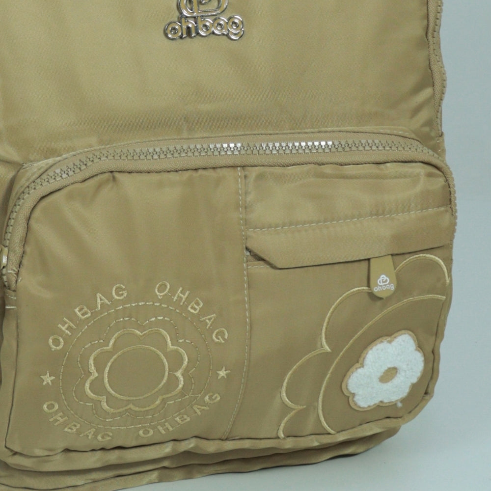 Mochila em Tecido com Alça Fixa Ajustável e Divisórias Bege