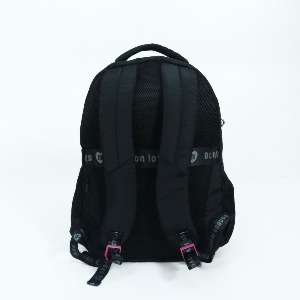 Mochila Escolar Tecido com Divisórias e Chaveiro Preto