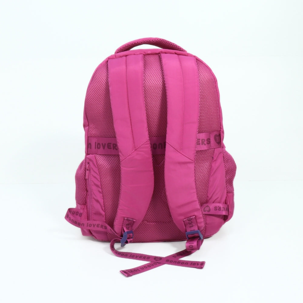Mochila Escolar Tecido com Divisórias e Chaveiro Rosa