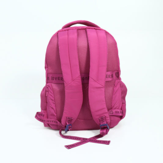 Mochila Escolar Tecido com Divisórias e Chaveiro Rosa