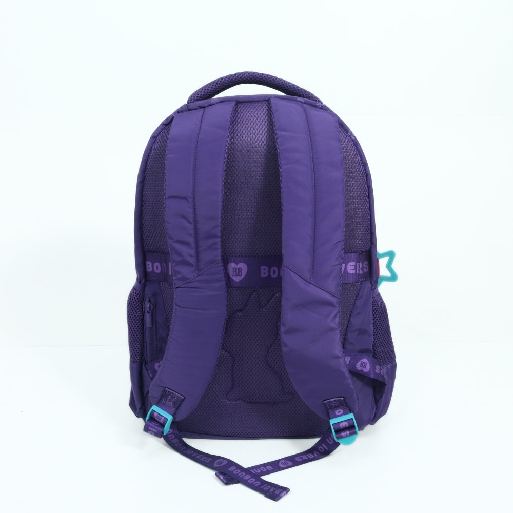 Mochila Escolar Tecido com Divisórias e Chaveiro Roxo