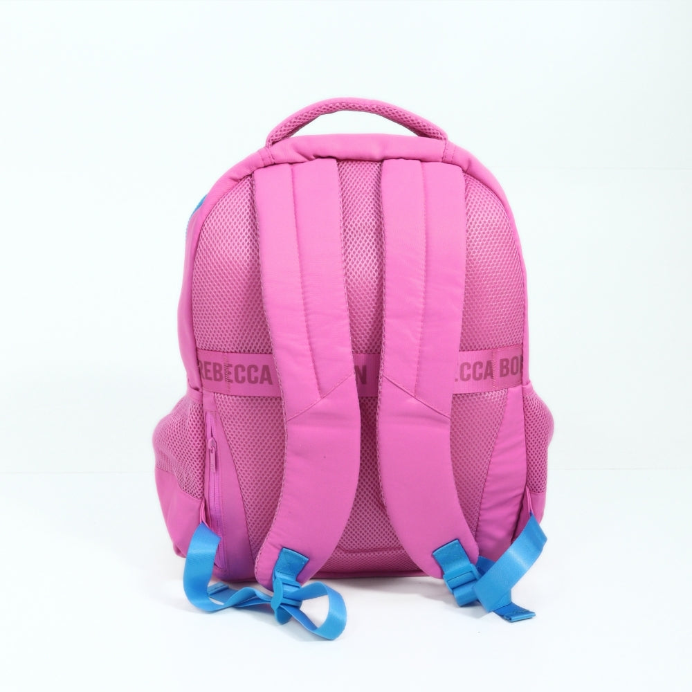 Mochila Escolar em Tecido com Divisórias e Apliques Decorativos Rosa