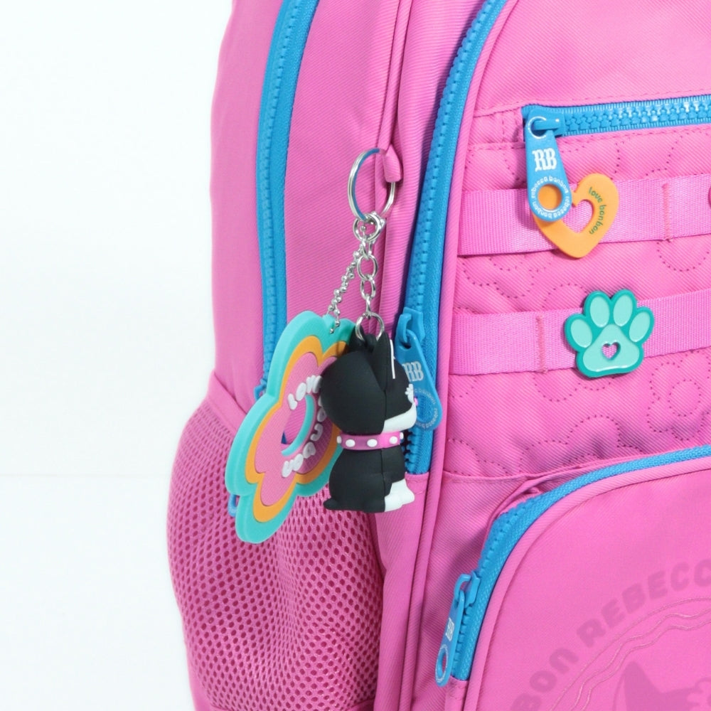 Mochila Escolar em Tecido com Divisórias e Apliques Decorativos Rosa