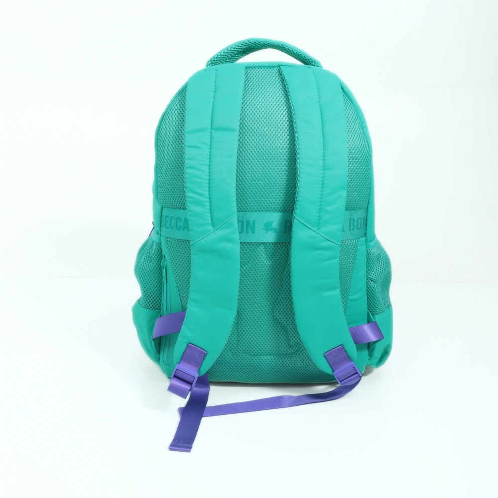 Mochila Escolar em Tecido com Divisórias e Apliques Decorativos Verde