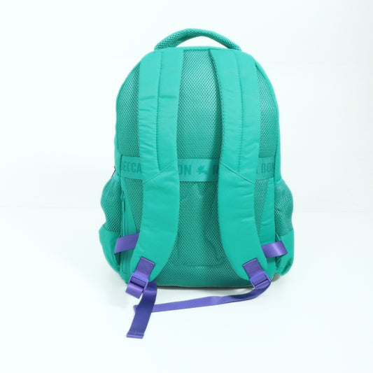 Mochila Escolar em Tecido com Divisórias e Apliques Decorativos Verde