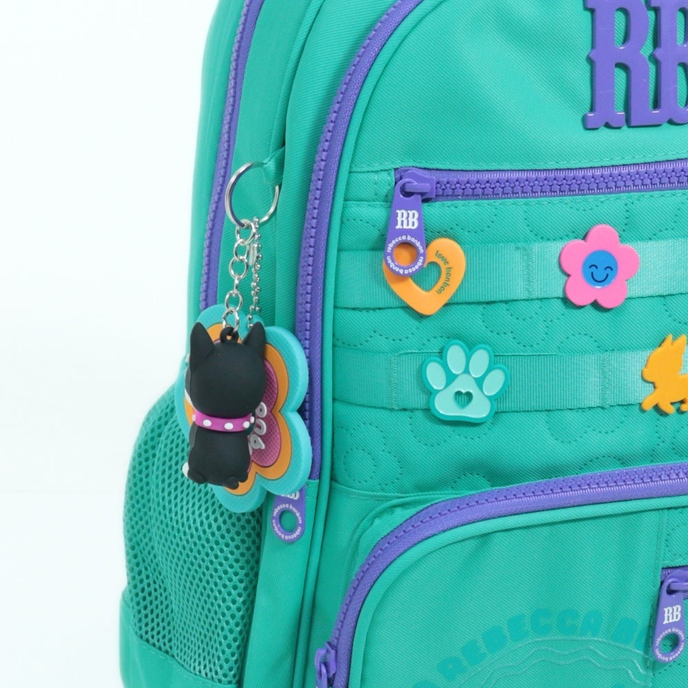 Mochila Escolar em Tecido com Divisórias e Apliques Decorativos Verde