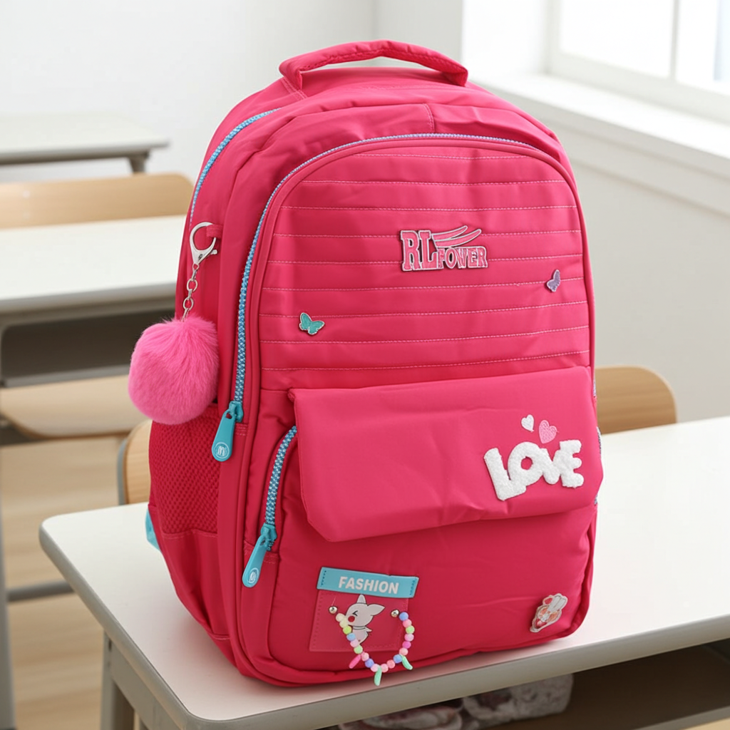 Mochila em Tecido com Detalhes Decorativos Pink