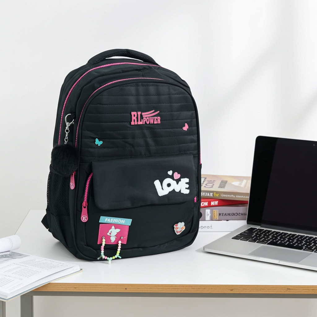 Mochila em Tecido com Detalhes Decorativos Preto