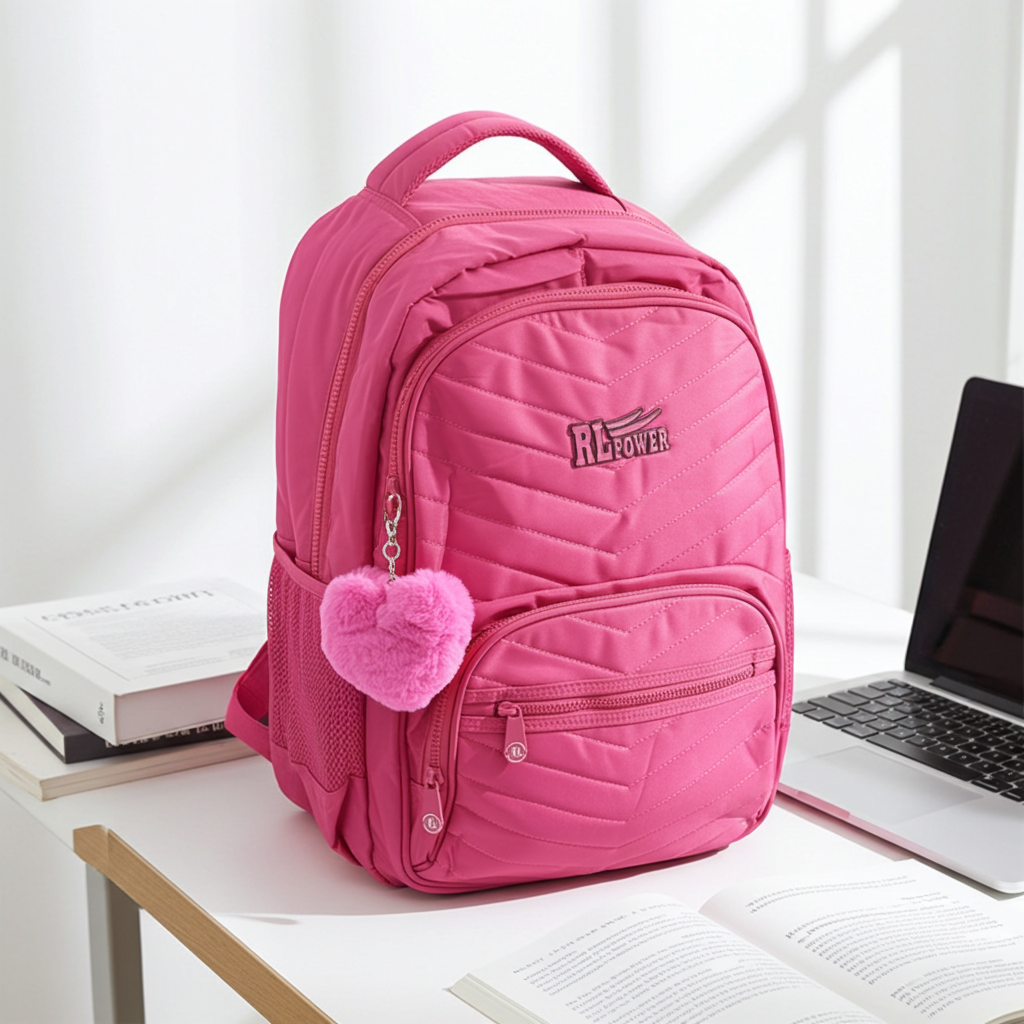 Mochila em Tecido com Alça Fixa Ajustável e Divisórias Pink