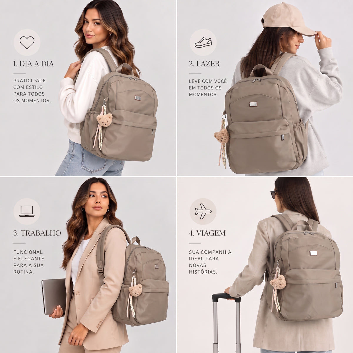 Mochila em Nylon Reforçado com Chaveiro Caqui