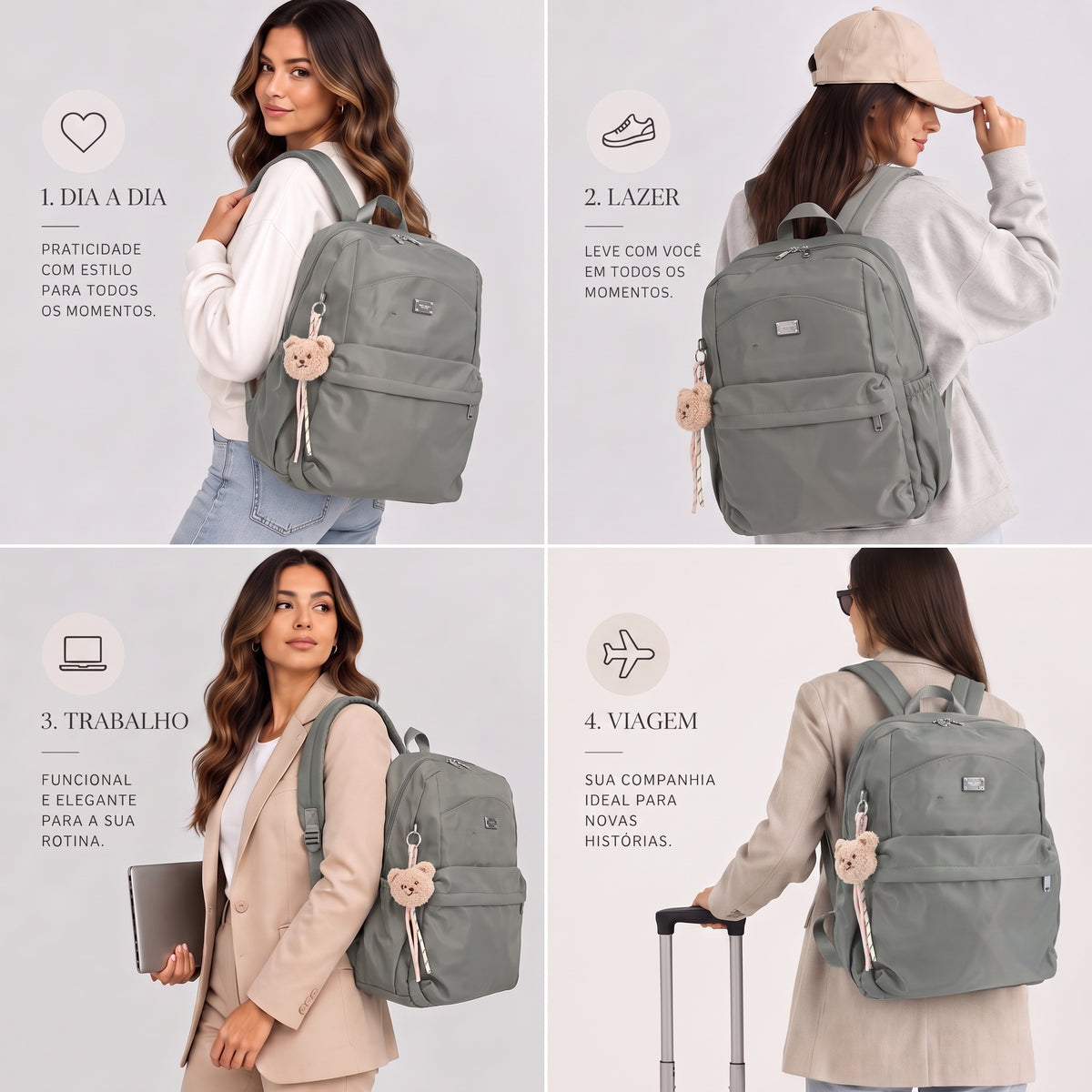 Mochila em Nylon Reforçado com Chaveiro Cinza