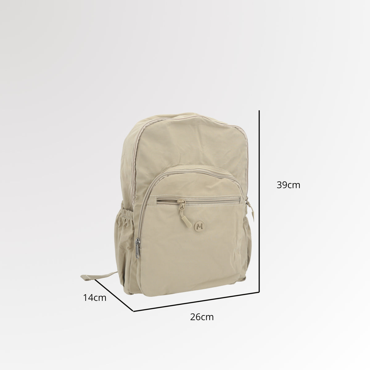 Mochila em Nylon Crinkle com Bolsos Frontal Bege