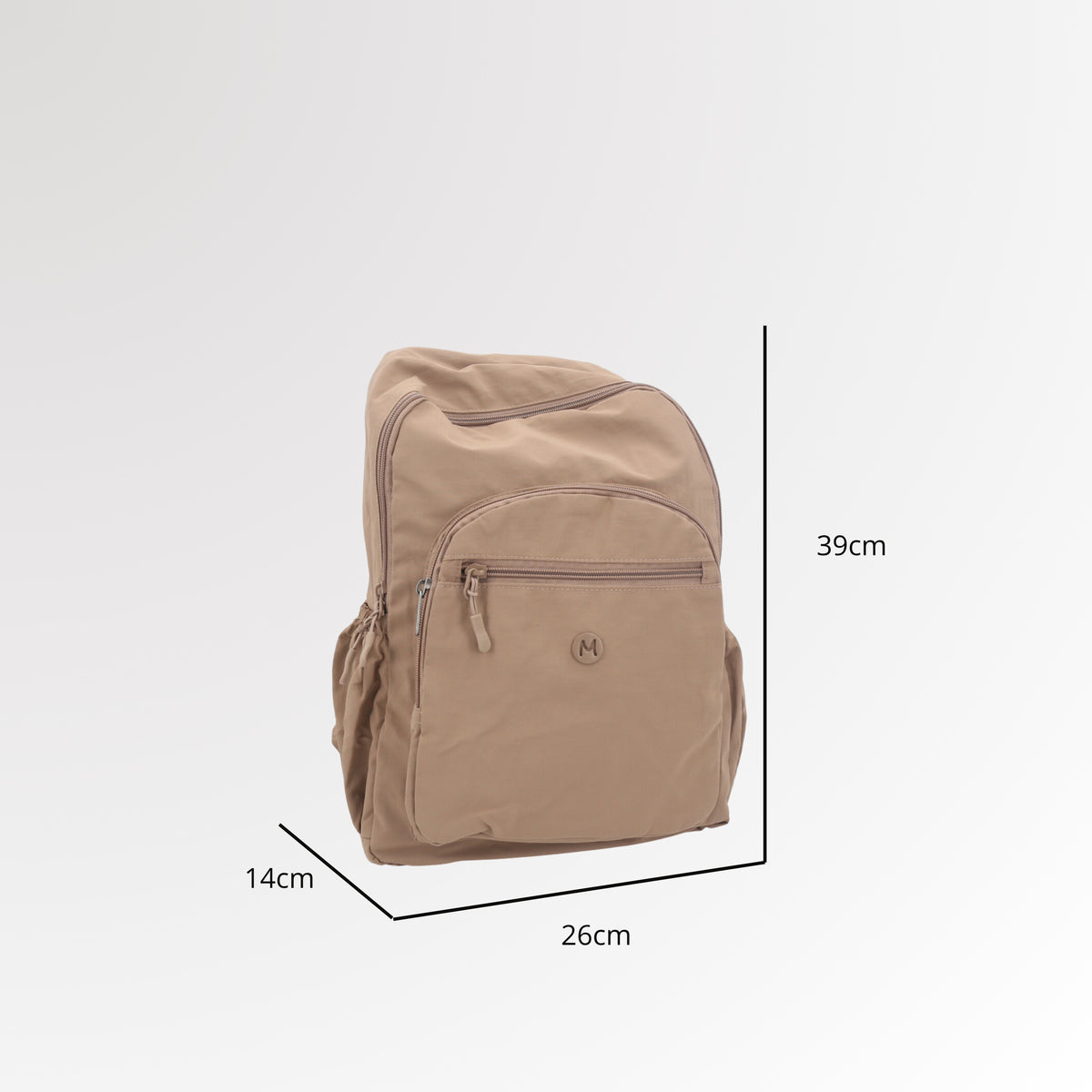 Mochila em Nylon Crinkle com Bolsos Frontal Bege escuro