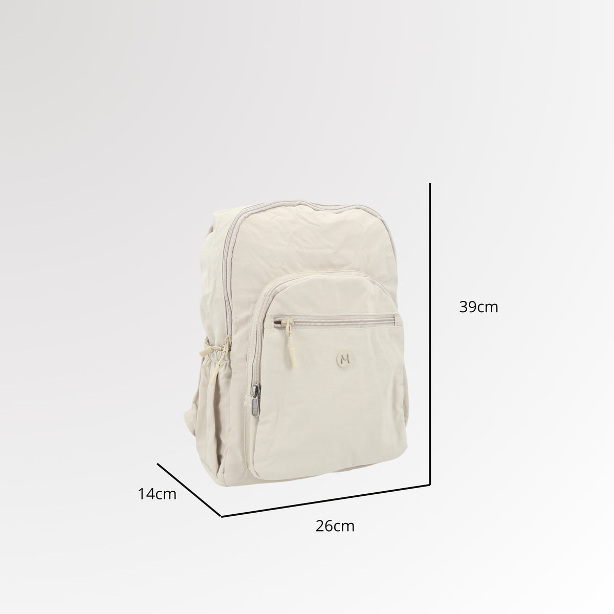 Mochila em Nylon Crinkle com Bolsos Frontal Marfim