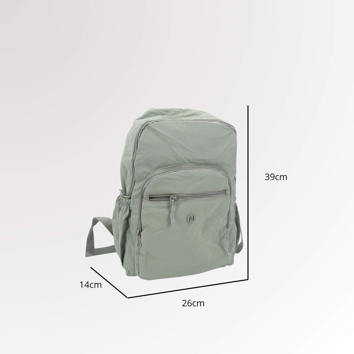 Mochila em Nylon Crinkle com Bolsos Frontal Verde claro