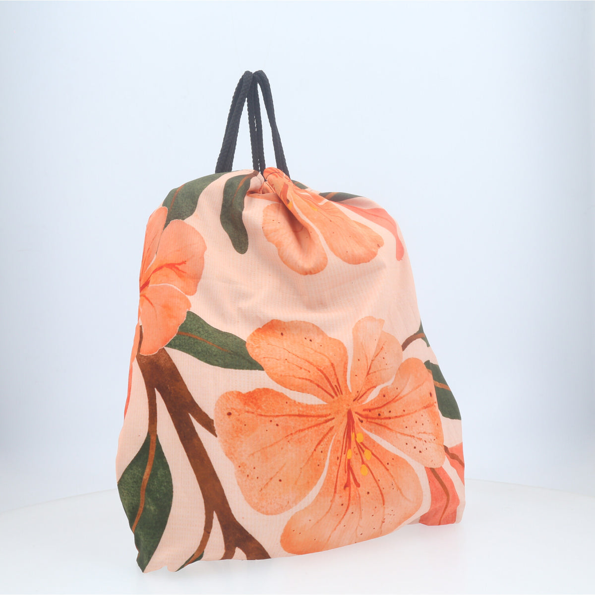 Mochila Saco Atoalhada com Estampa Tropical  Bege