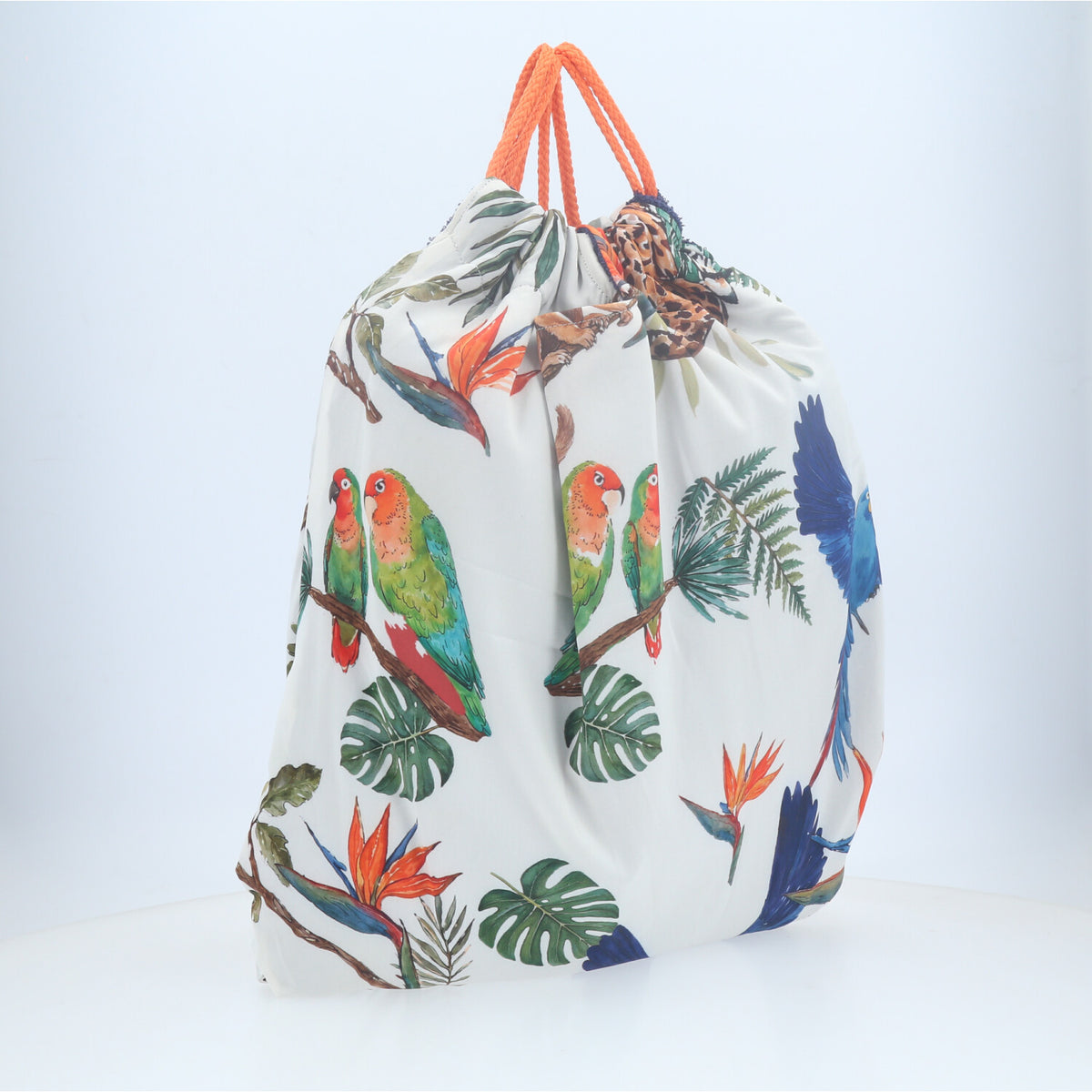 Mochila Saco Atoalhada com Estampa Tropical  Marfim