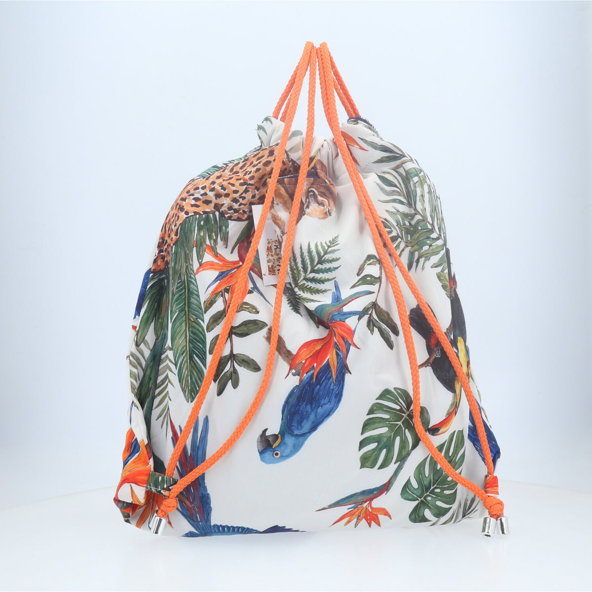 Mochila Saco Atoalhada com Estampa Tropical  Marfim