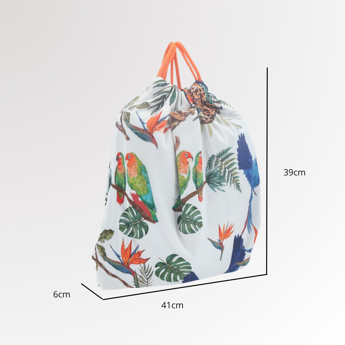 Mochila Saco Atoalhada com Estampa Tropical  Marfim