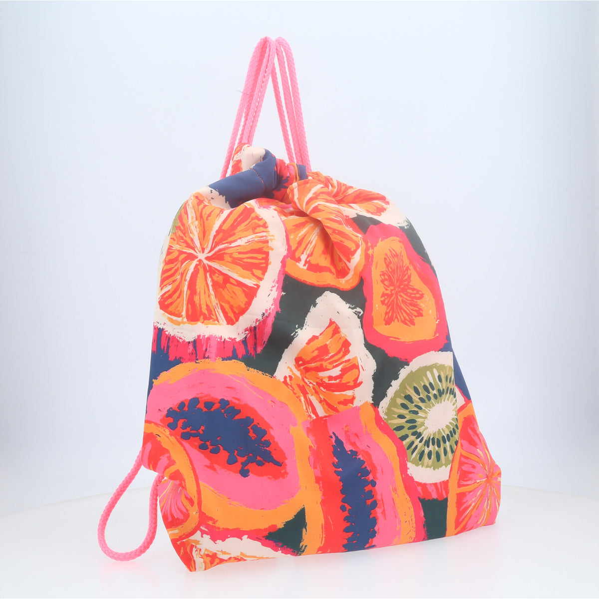 Mochila Saco Atoalhada com Estampa Tropical  Rosa claro