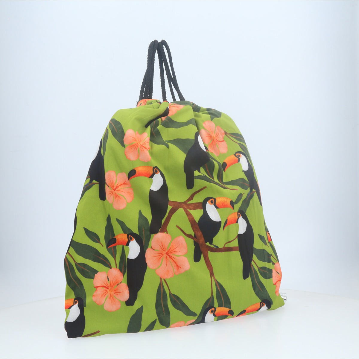 Mochila Saco Atoalhada com Estampa Tropical  Verde claro