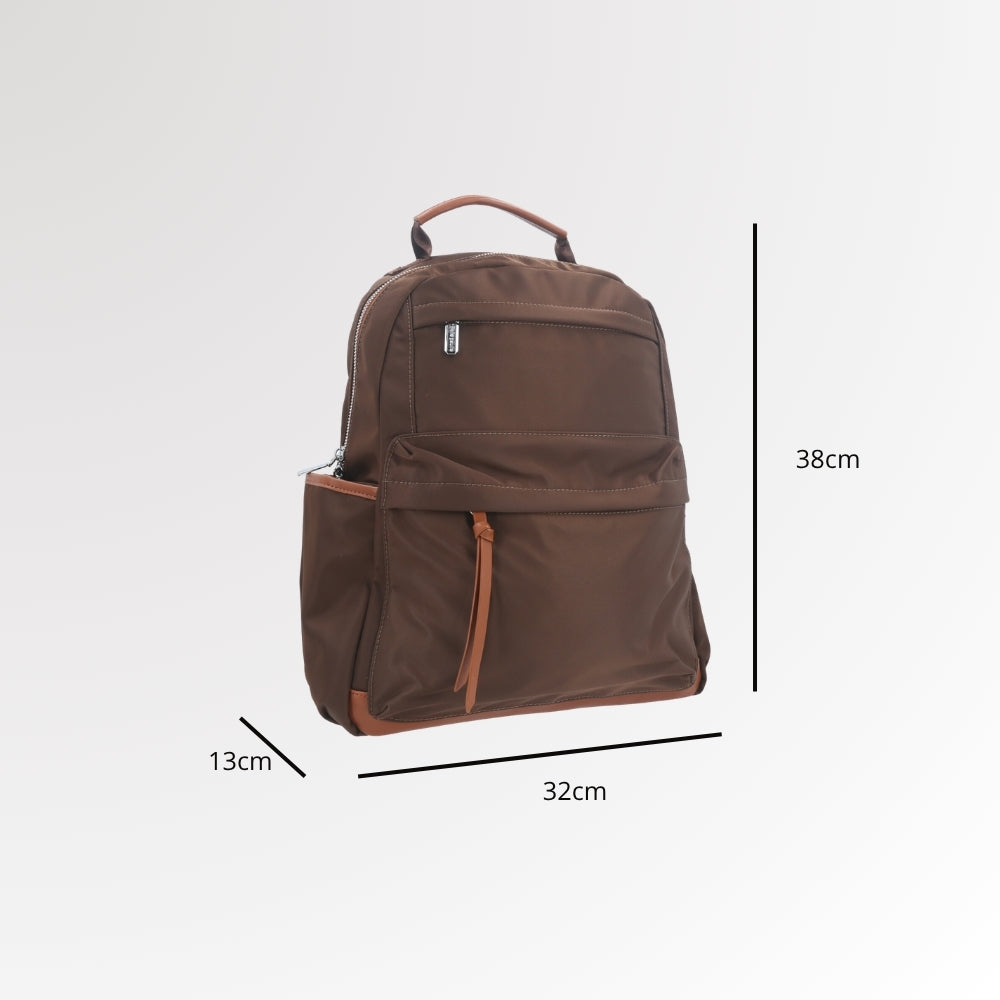 Mochila em Nylon com Bolso Frontal e Traseiro Marrom
