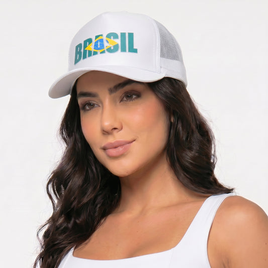 Boné Estilo Copa do Mundo com Design do Brasil Branco