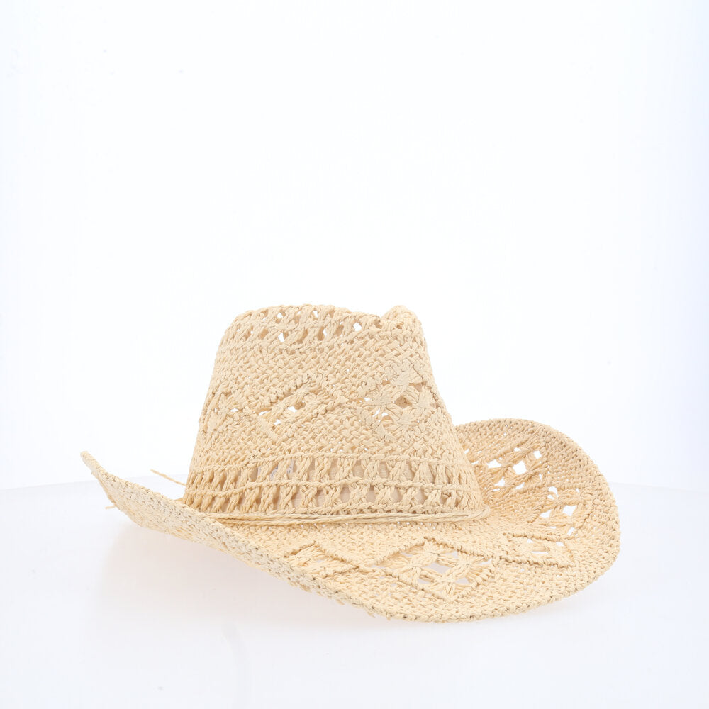 Chapéu de Palha Trançada Modelo Country Ventilado para Praia Bege